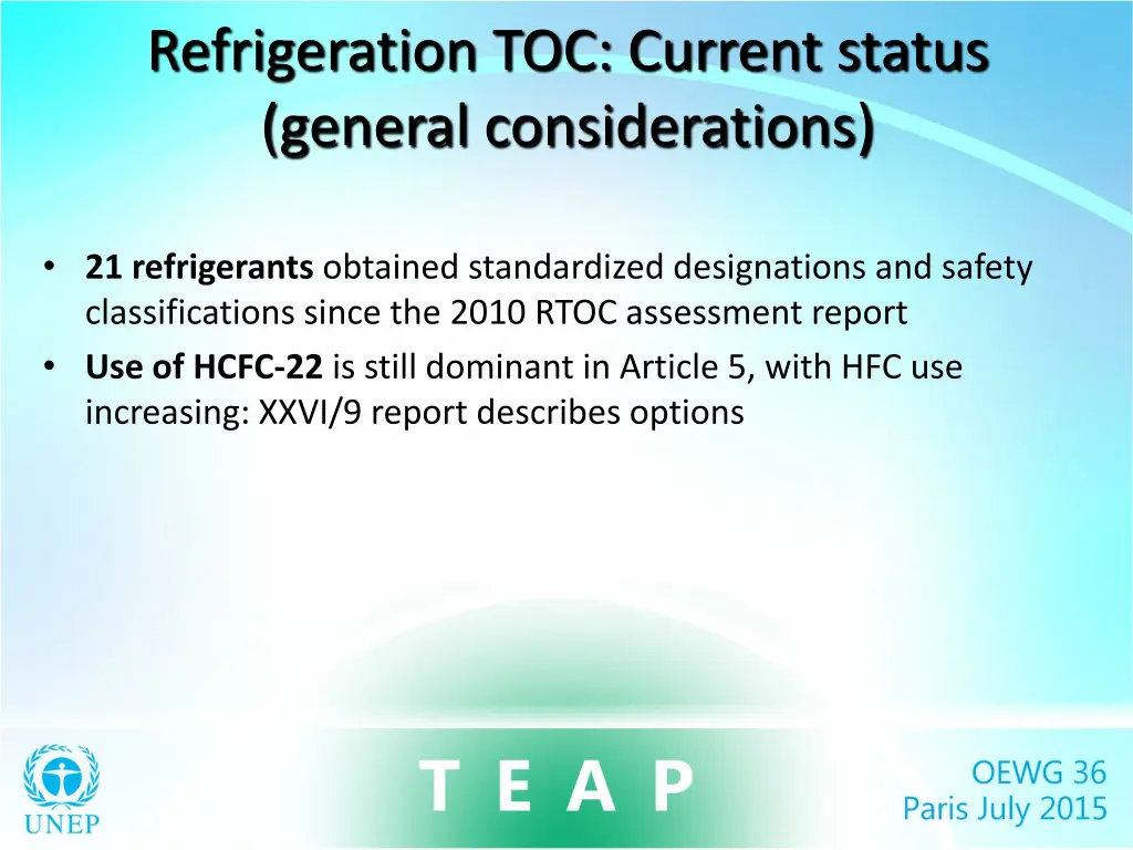 refrigeration toc current status general