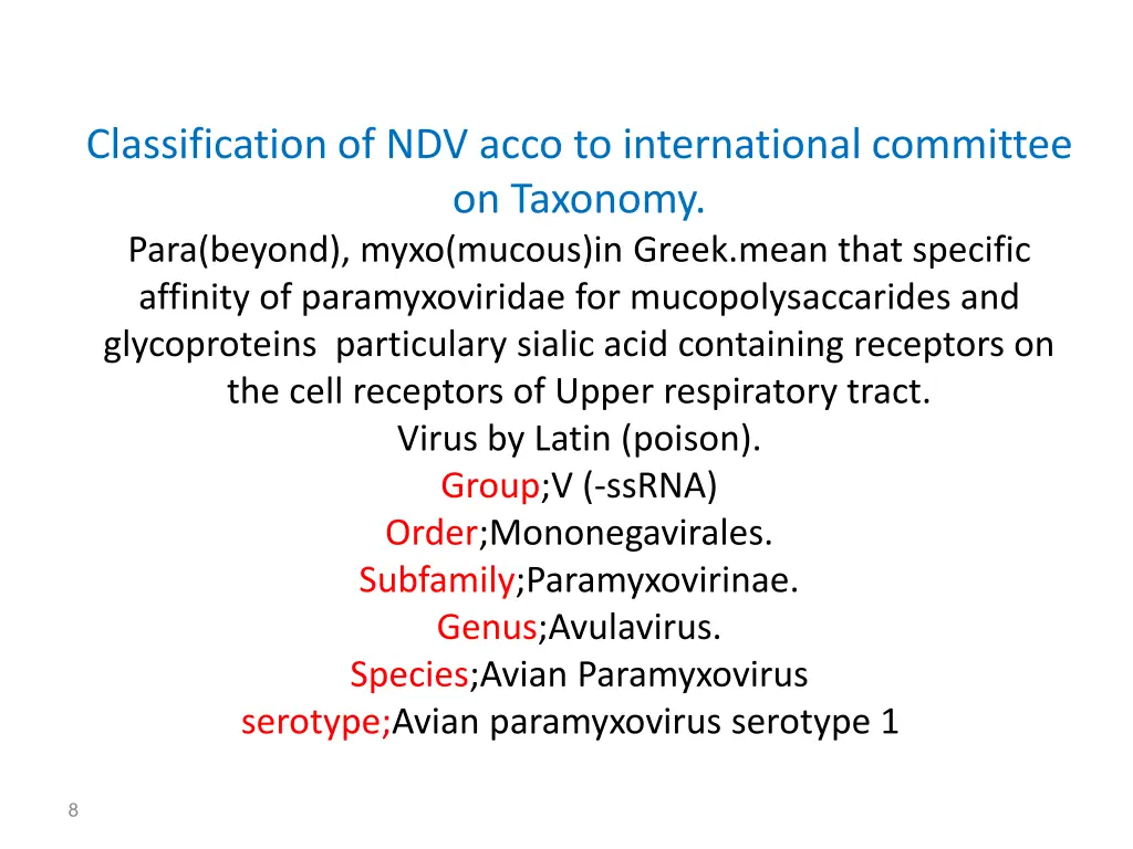 classification of ndv acco to international