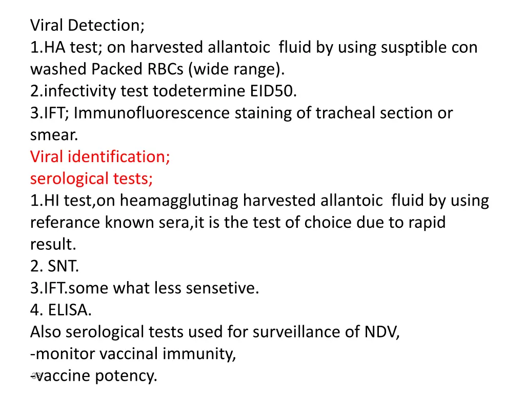 viral detection 1 ha test on harvested allantoic