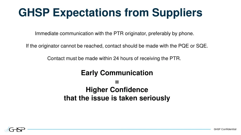 ghsp expectations from suppliers