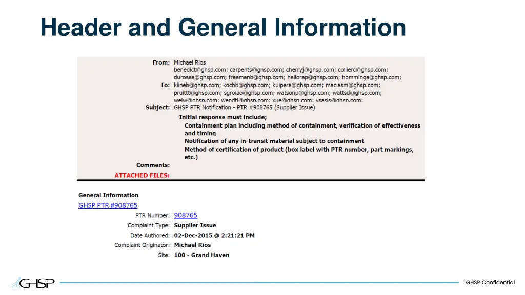 header and general information