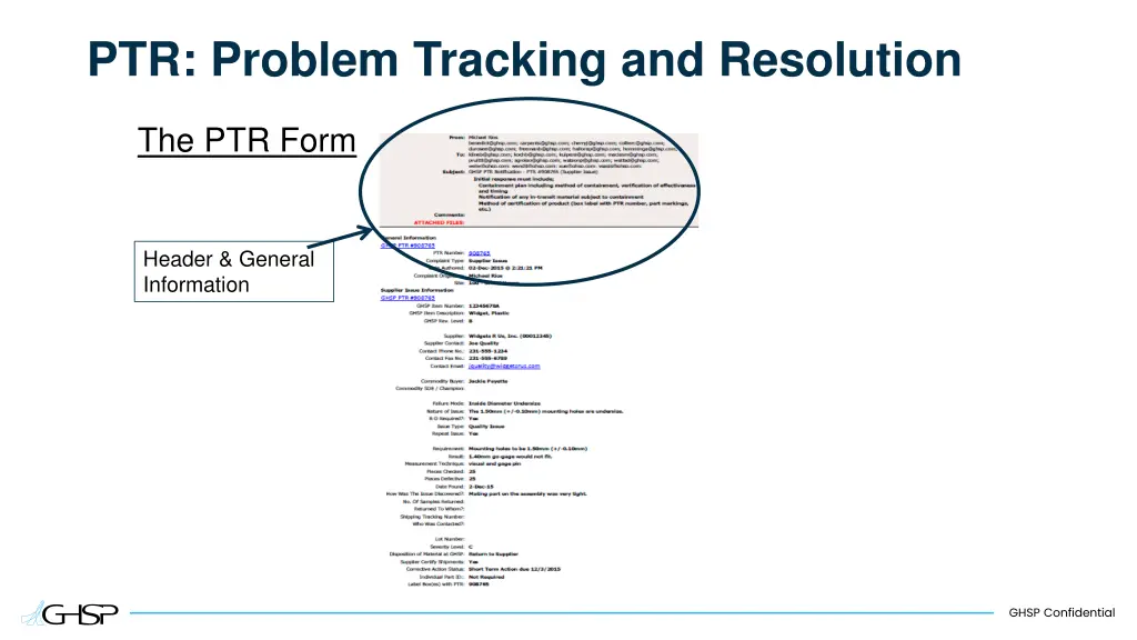 ptr problem tracking and resolution