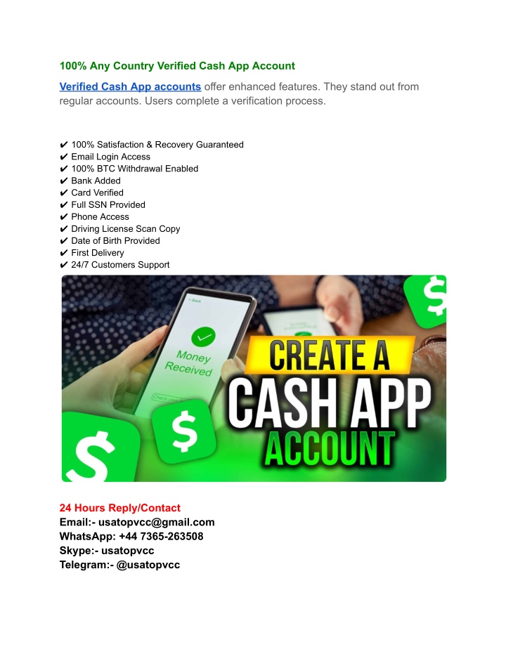 100 any country verified cash app account