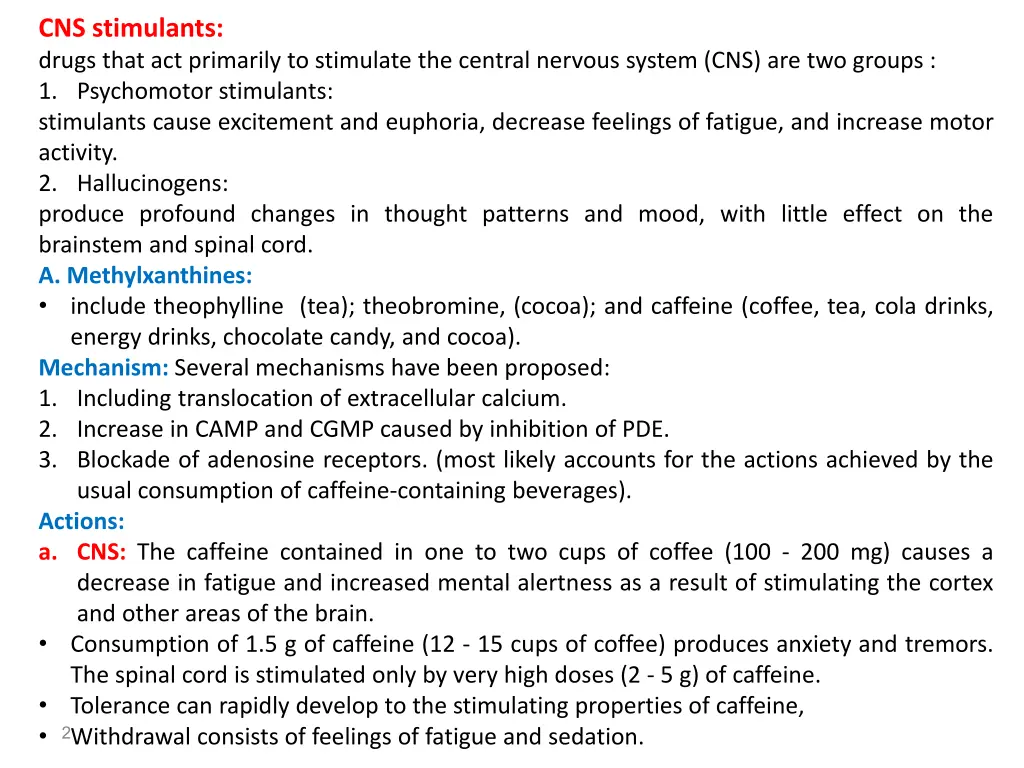 cns stimulants drugs that act primarily