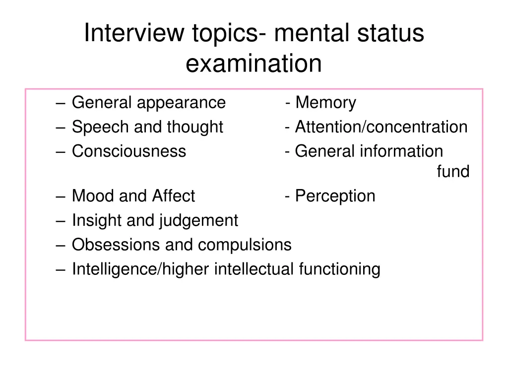 interview topics mental status examination