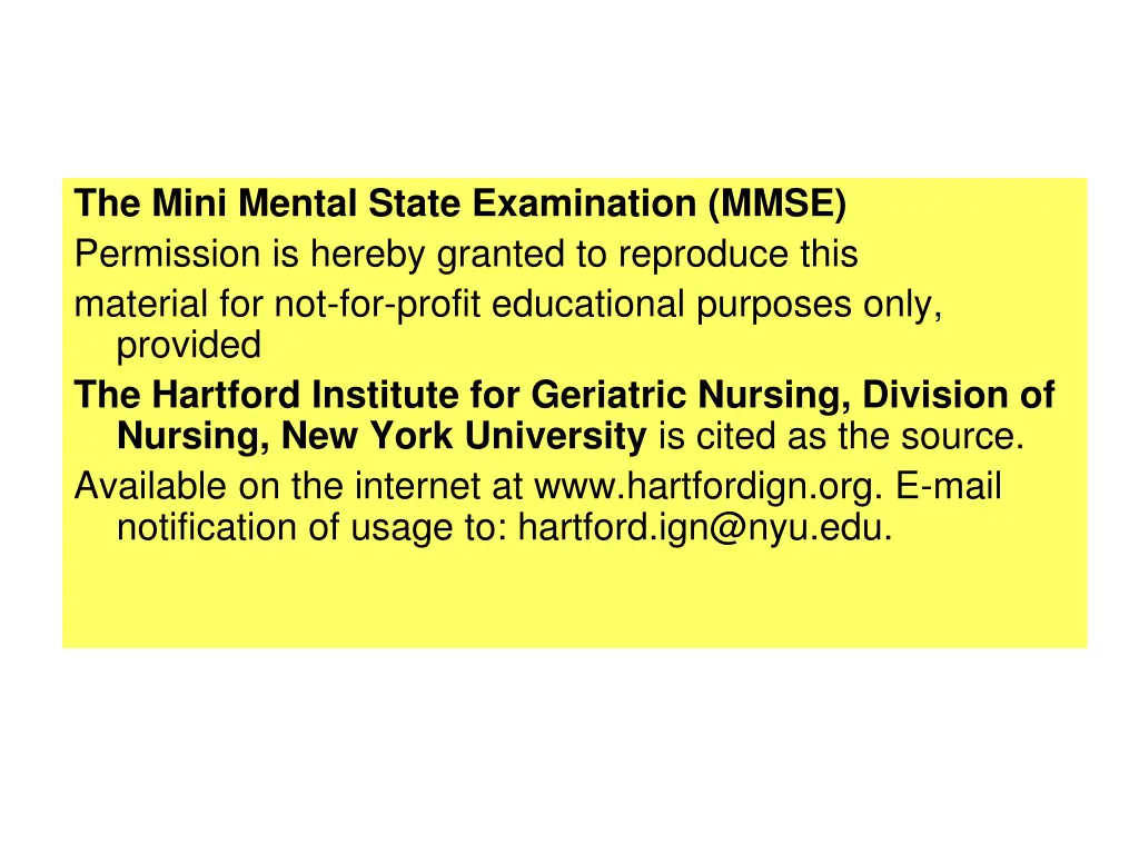 the mini mental state examination mmse permission