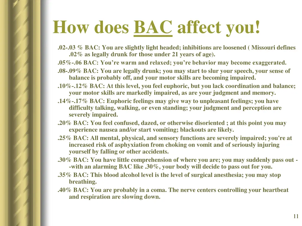 how does bac affect you