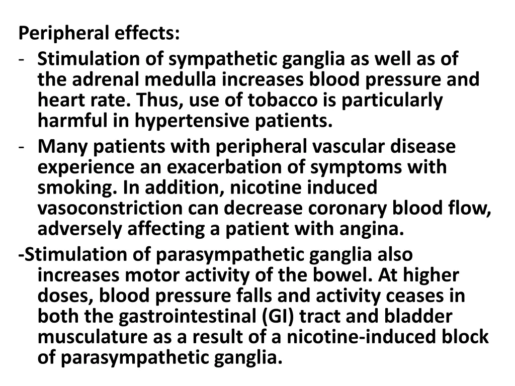 peripheral effects stimulation of sympathetic