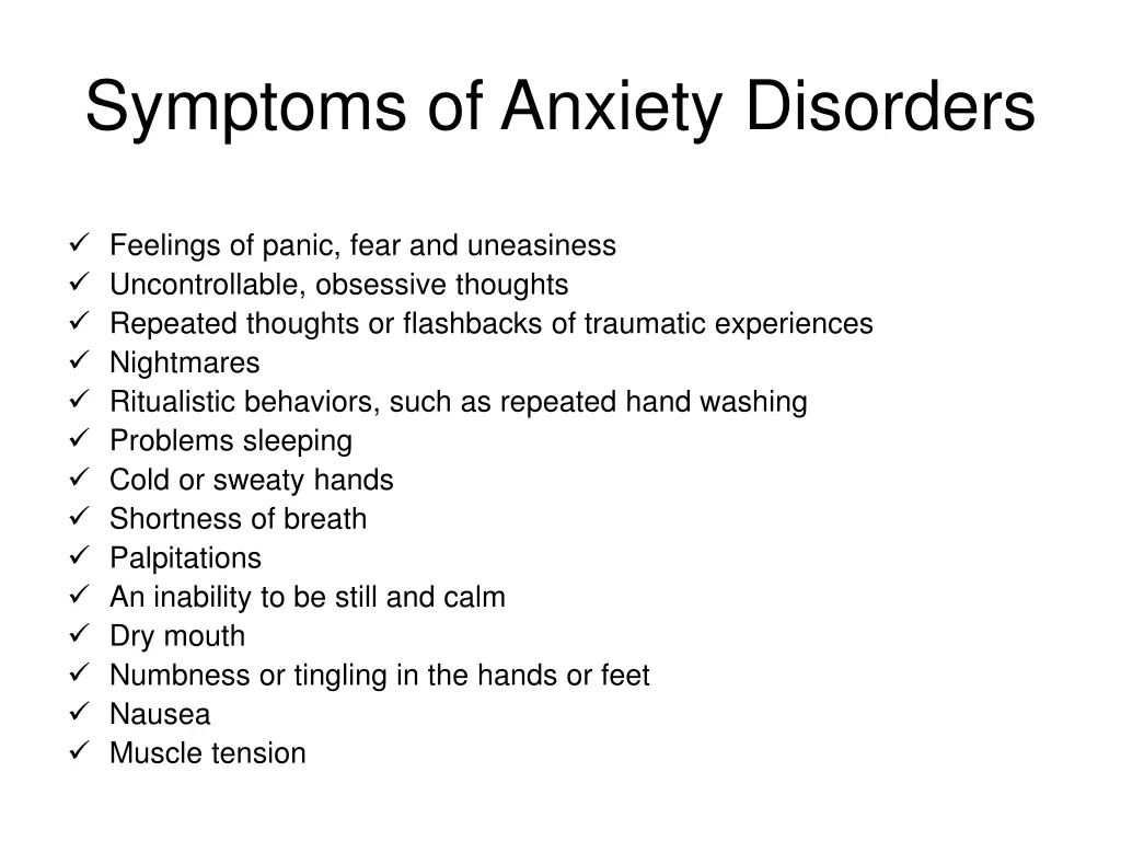 symptoms of anxiety disorders