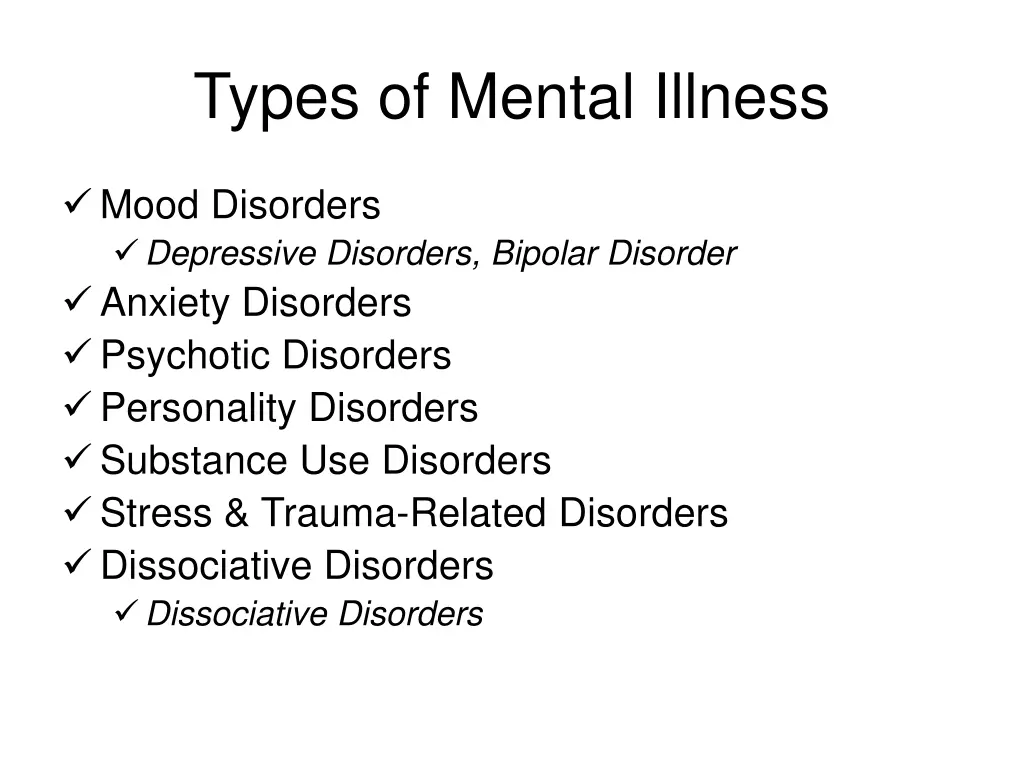 types of mental illness