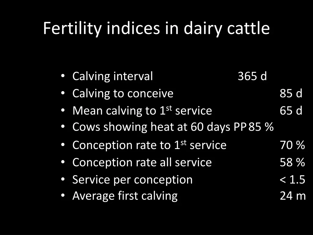 fertility indices in dairy cattle