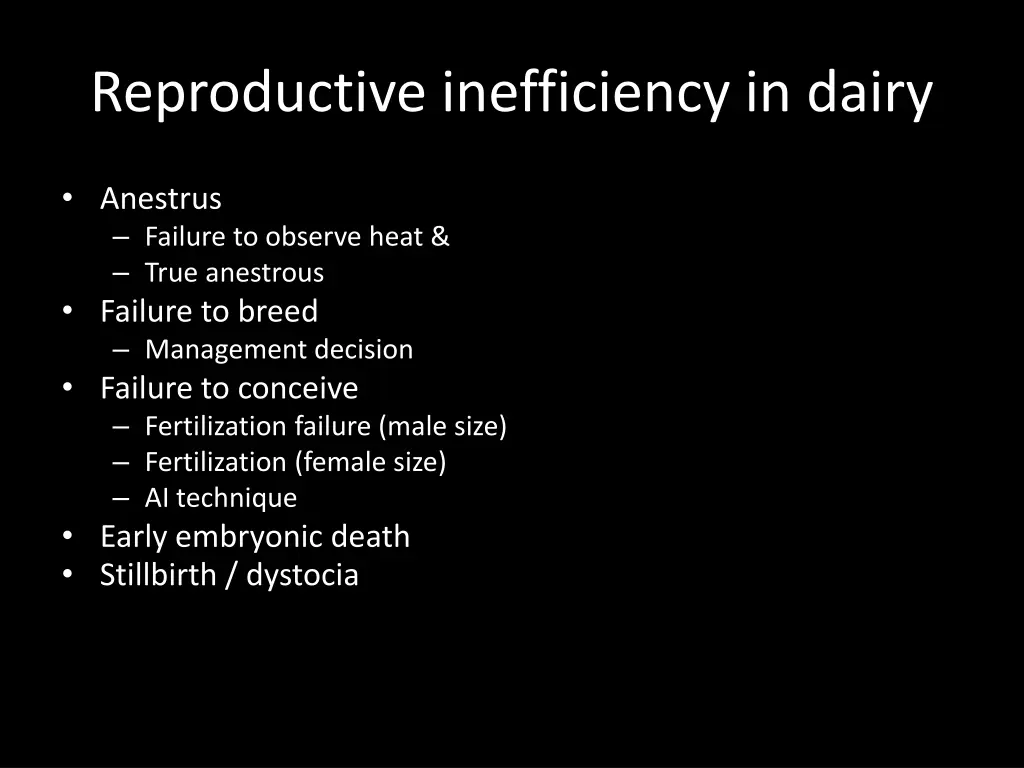 reproductive inefficiency in dairy