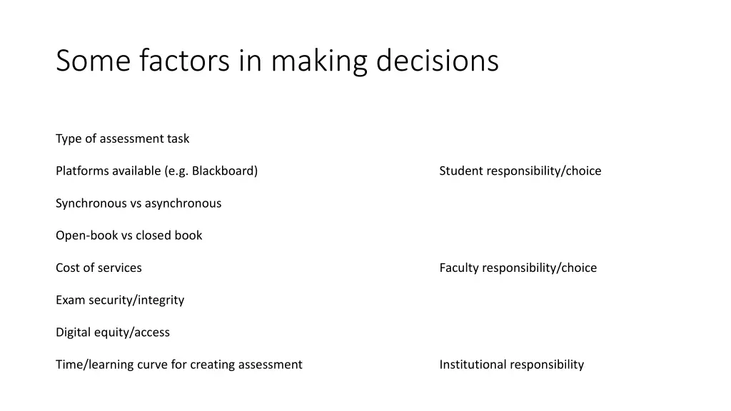 some factors in making decisions