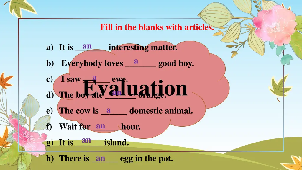 fill in the blanks with articles