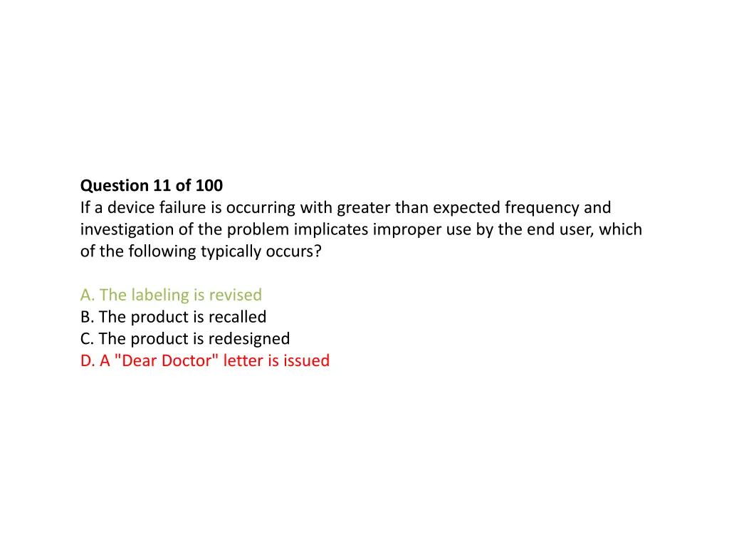 question 11 of 100 if a device failure