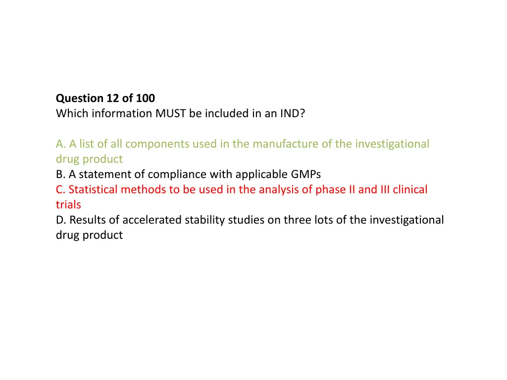 question 12 of 100 which information must