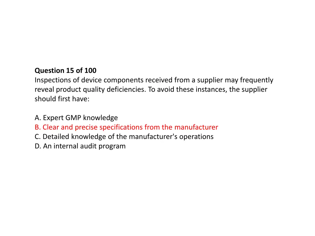 question 15 of 100 inspections of device