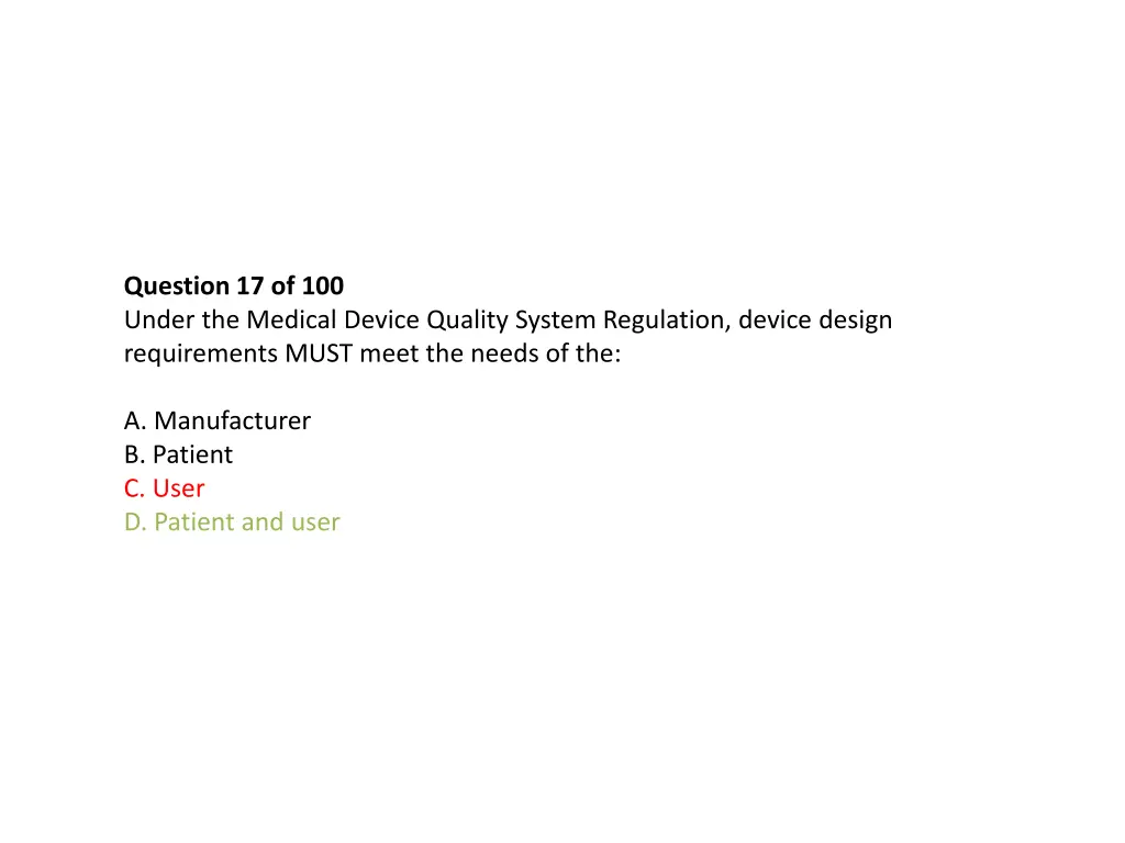 question 17 of 100 under the medical device