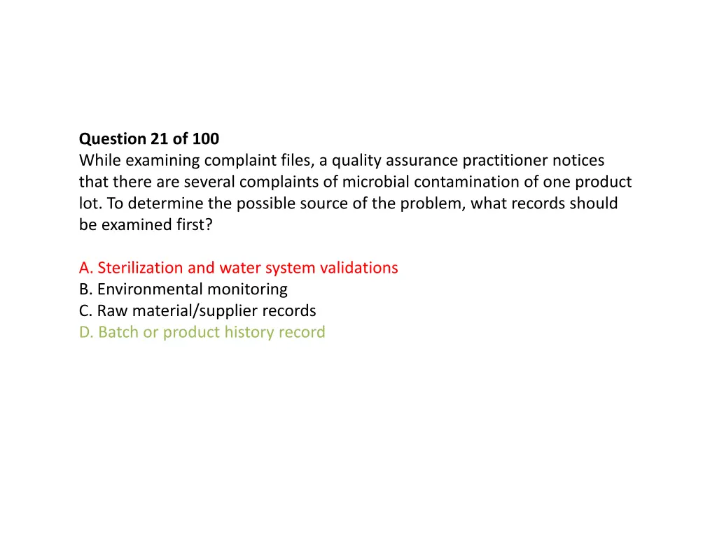 question 21 of 100 while examining complaint