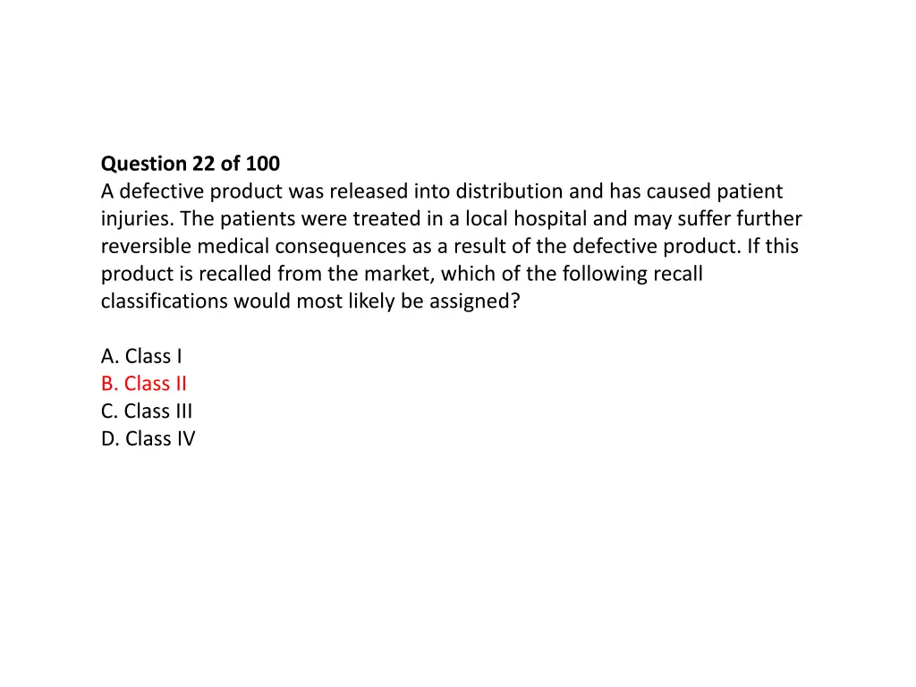 question 22 of 100 a defective product