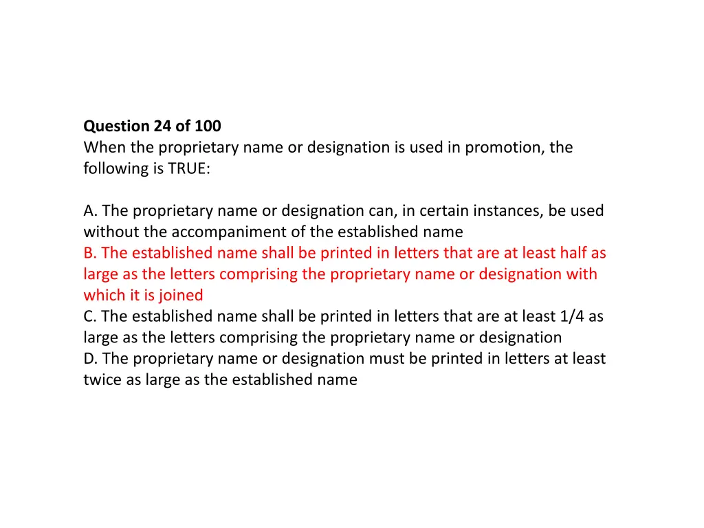 question 24 of 100 when the proprietary name