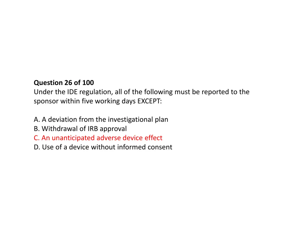 question 26 of 100 under the ide regulation