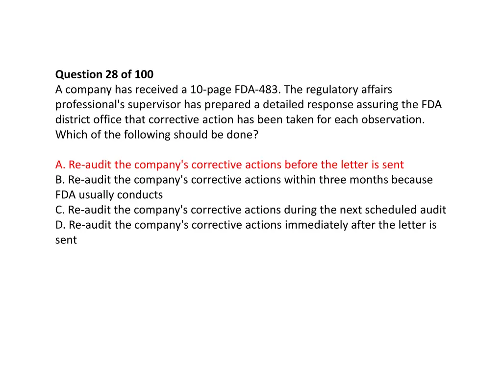 question 28 of 100 a company has received