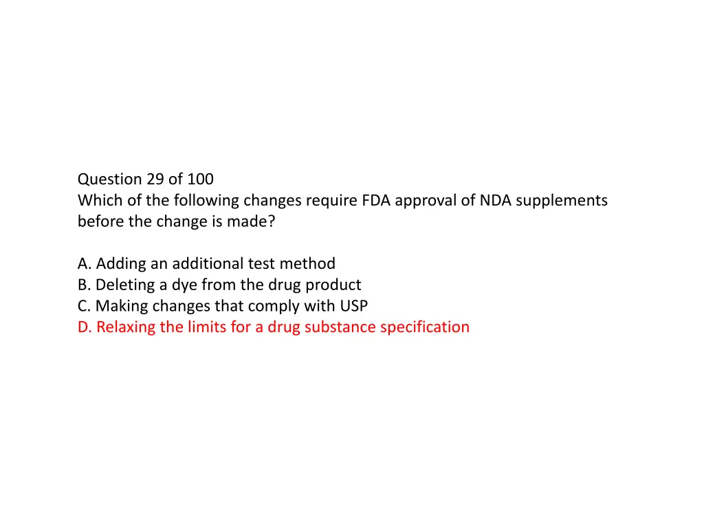 question 29 of 100 which of the following changes