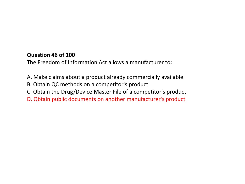 question 46 of 100 the freedom of information