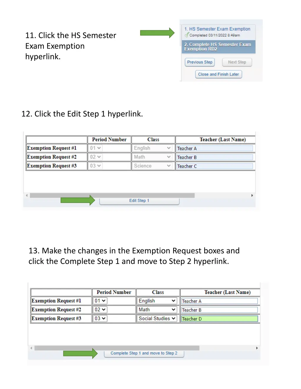 11 click the hs semester exam exemption hyperlink