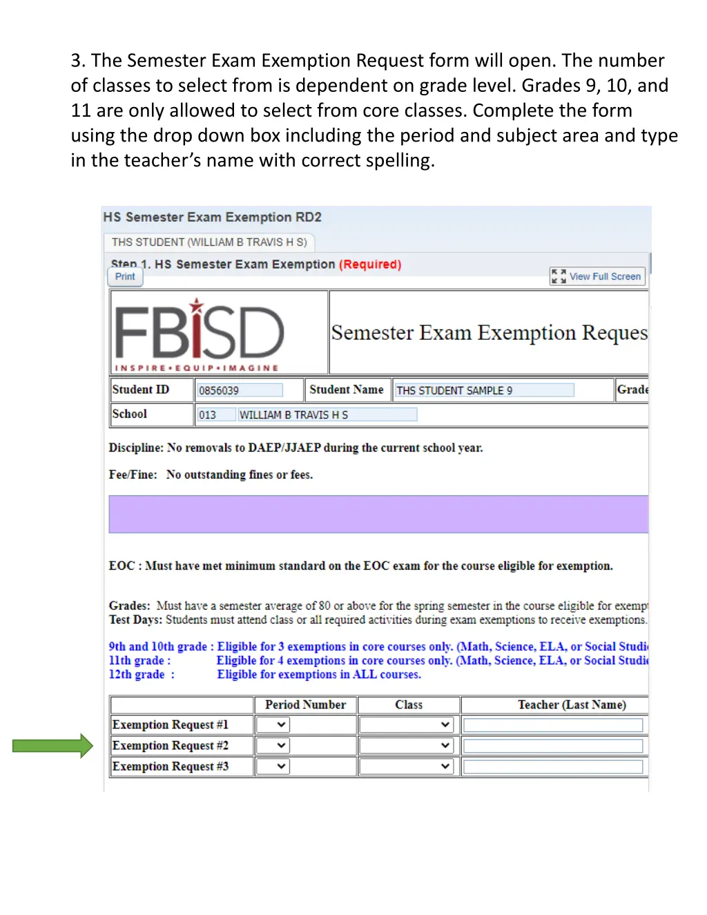 3 the semester exam exemption request form will