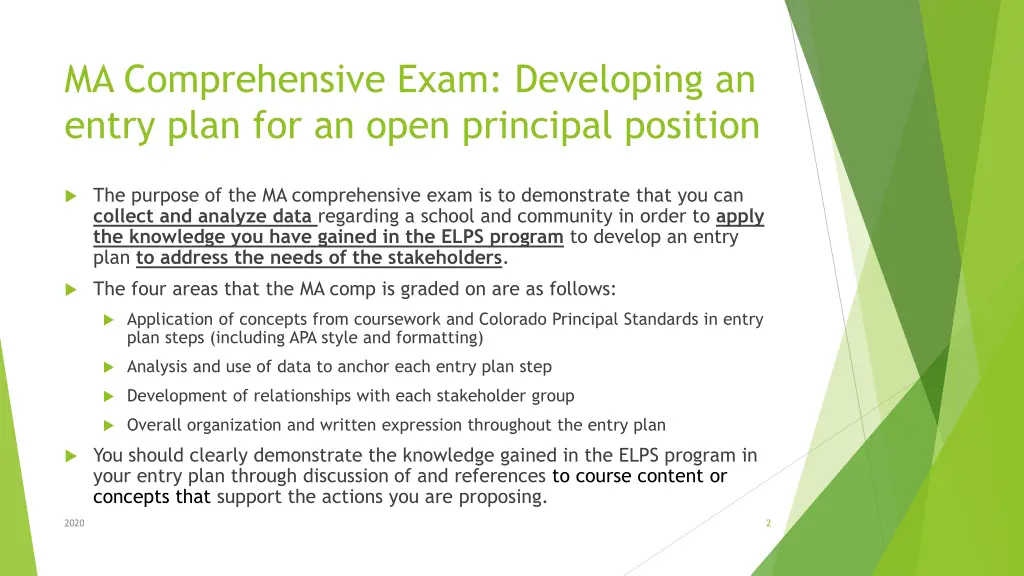 ma comprehensive exam developing an entry plan