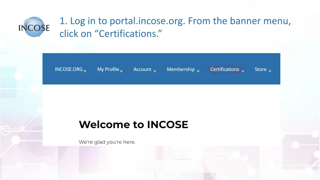 1 log in to portal incose org from the banner