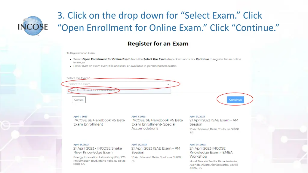 3 click on the drop down for select exam click