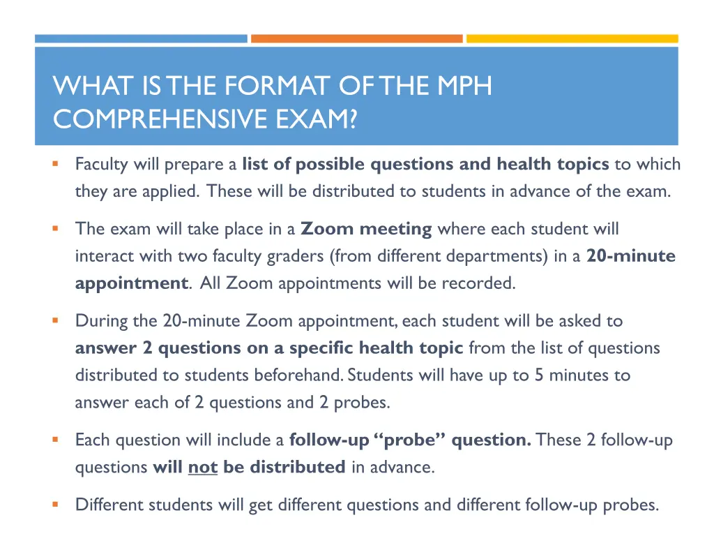 what is the format of the mph comprehensive exam