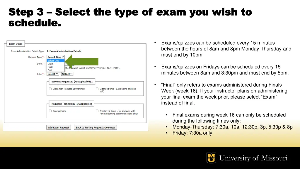 step 3 step 3 select the type of exam you wish