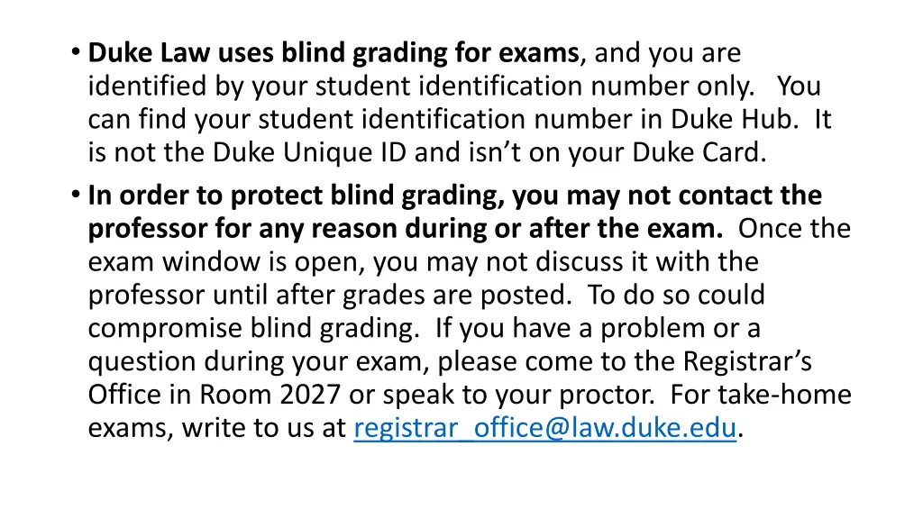 duke law uses blind grading for exams