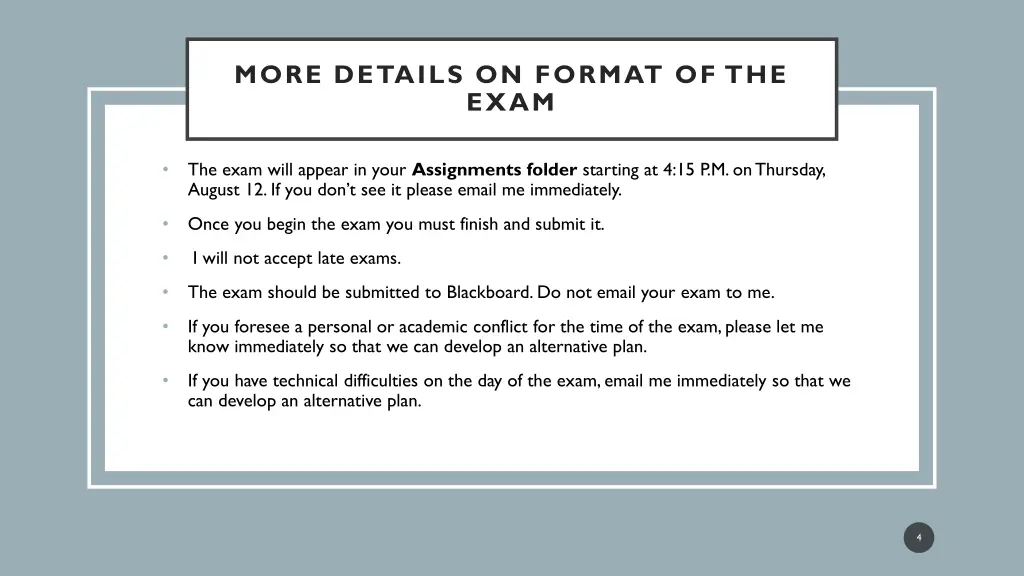 more details on format of the exam