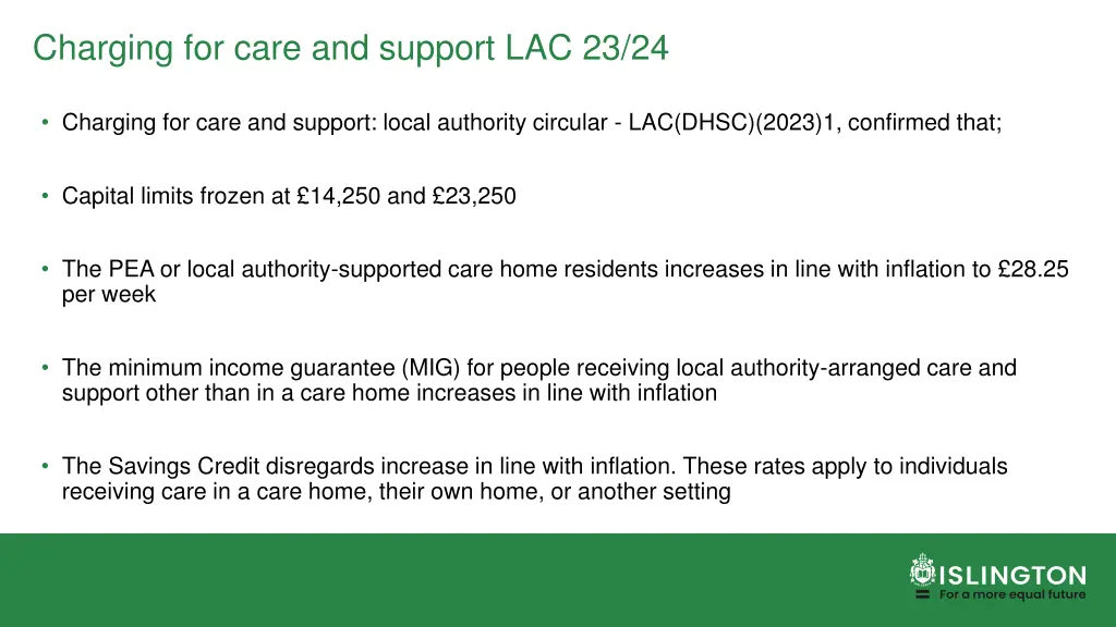 charging for care and support lac 23 24