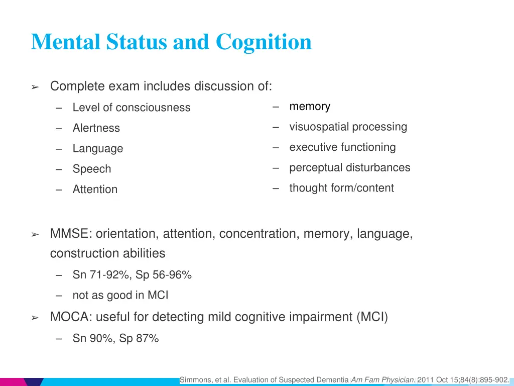 mental status and cognition