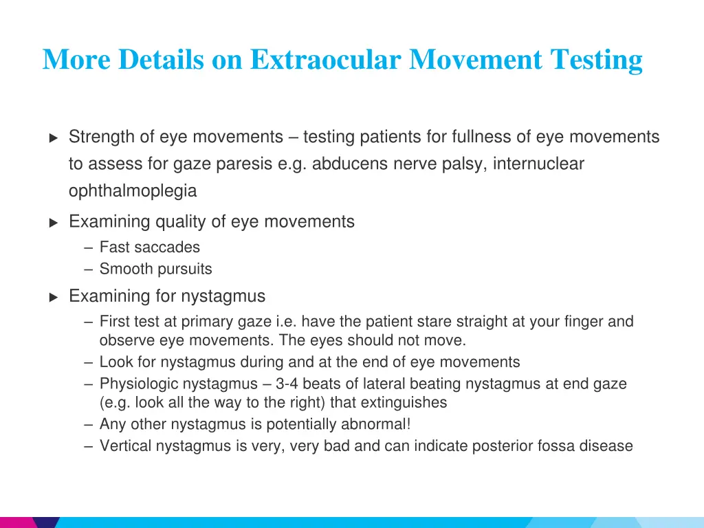 more details on extraocular movement testing