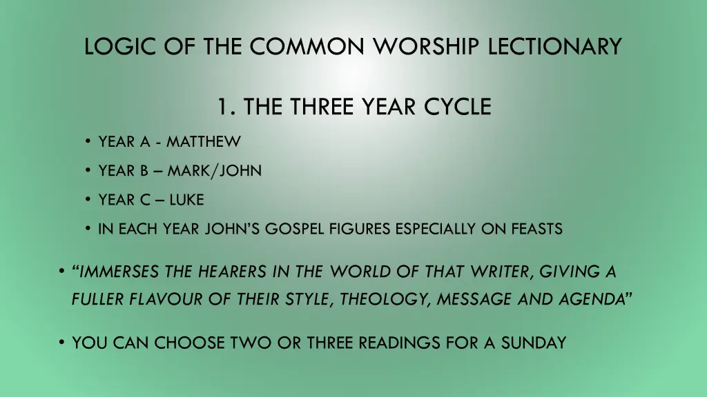 logic of the common worship lectionary 1