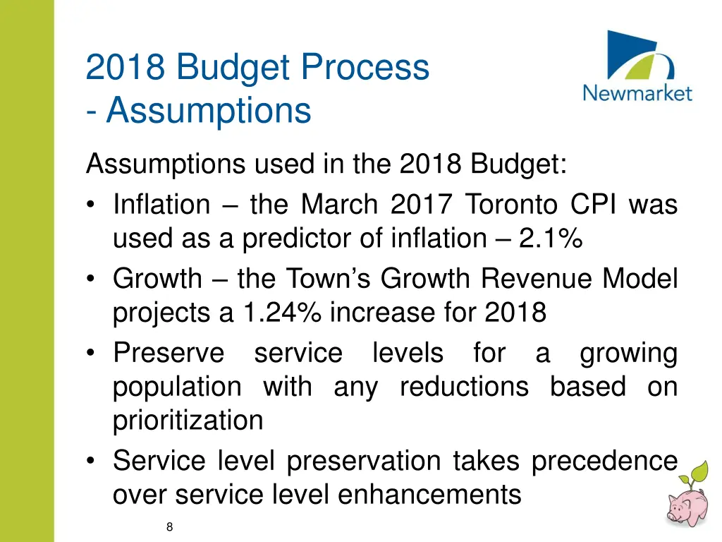 2018 budget process assumptions