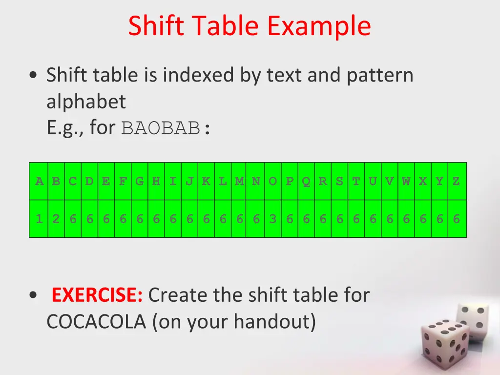 shift table example