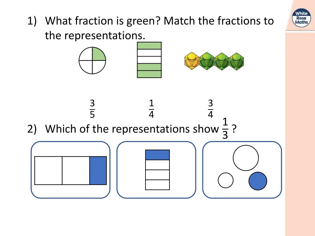 1 what fraction is green match the fractions