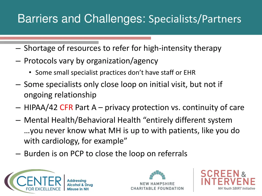 barriers and challenges specialists partners