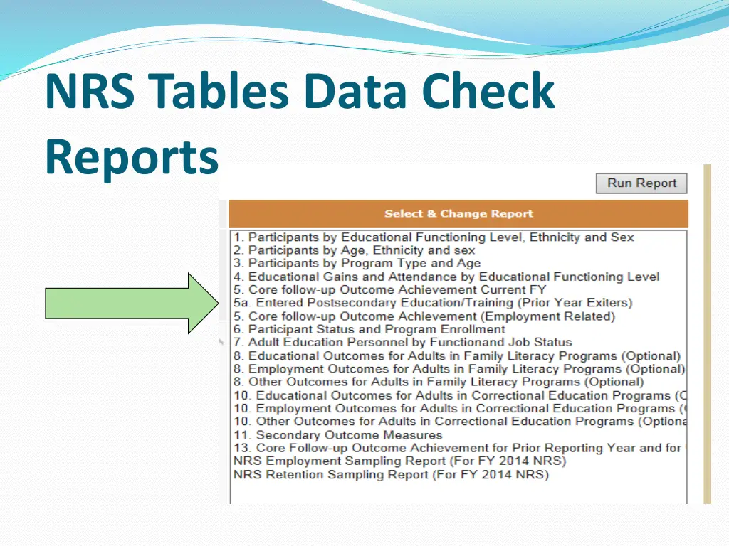 nrs tables data check reports 2