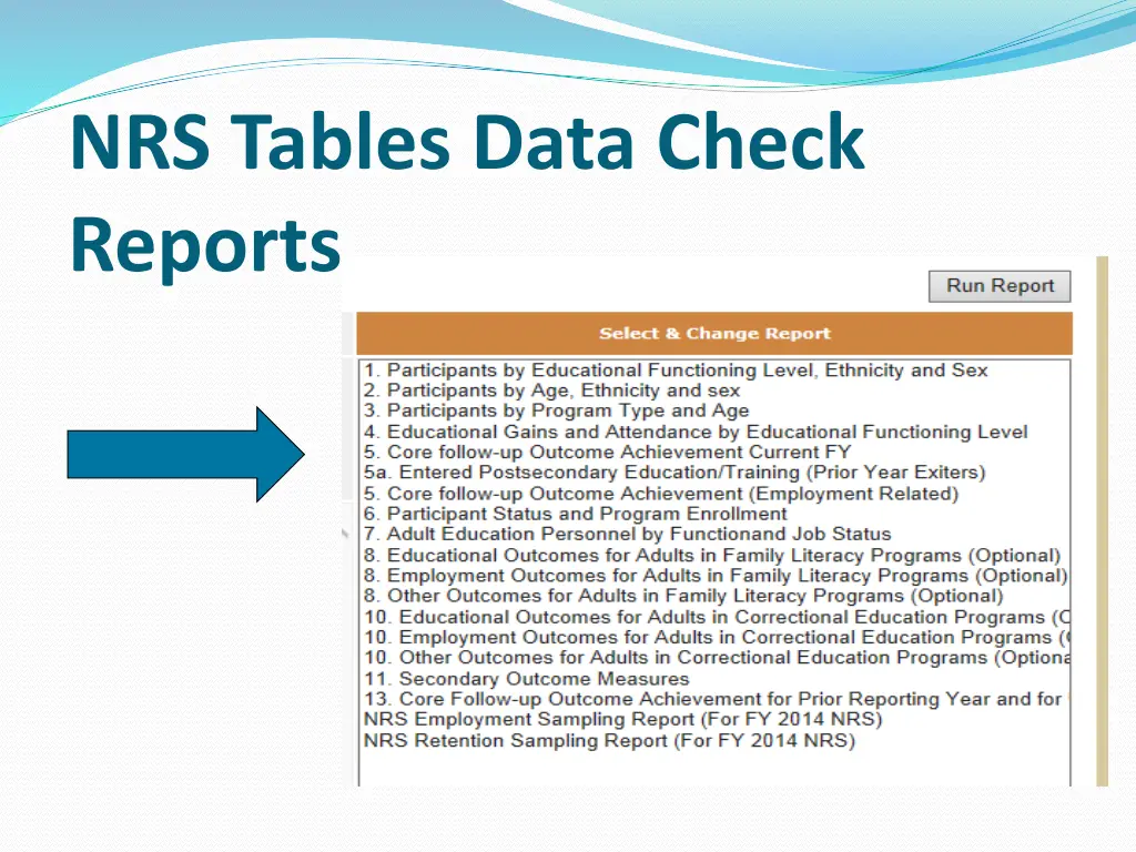 nrs tables data check reports