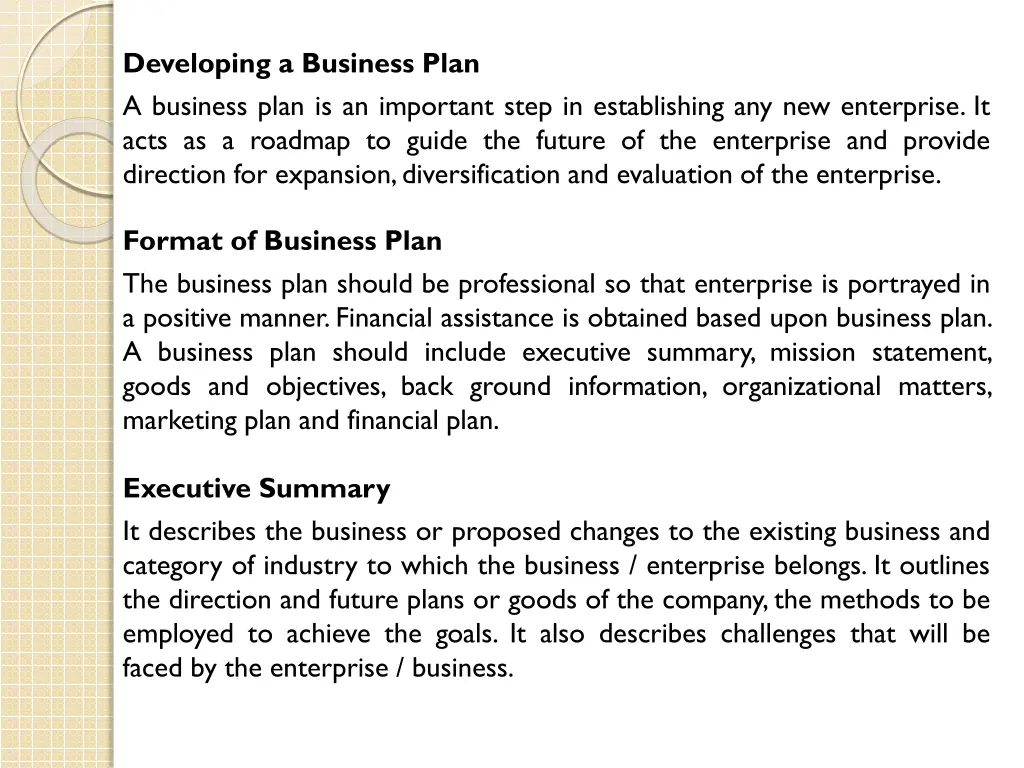 developing a business plan a business plan