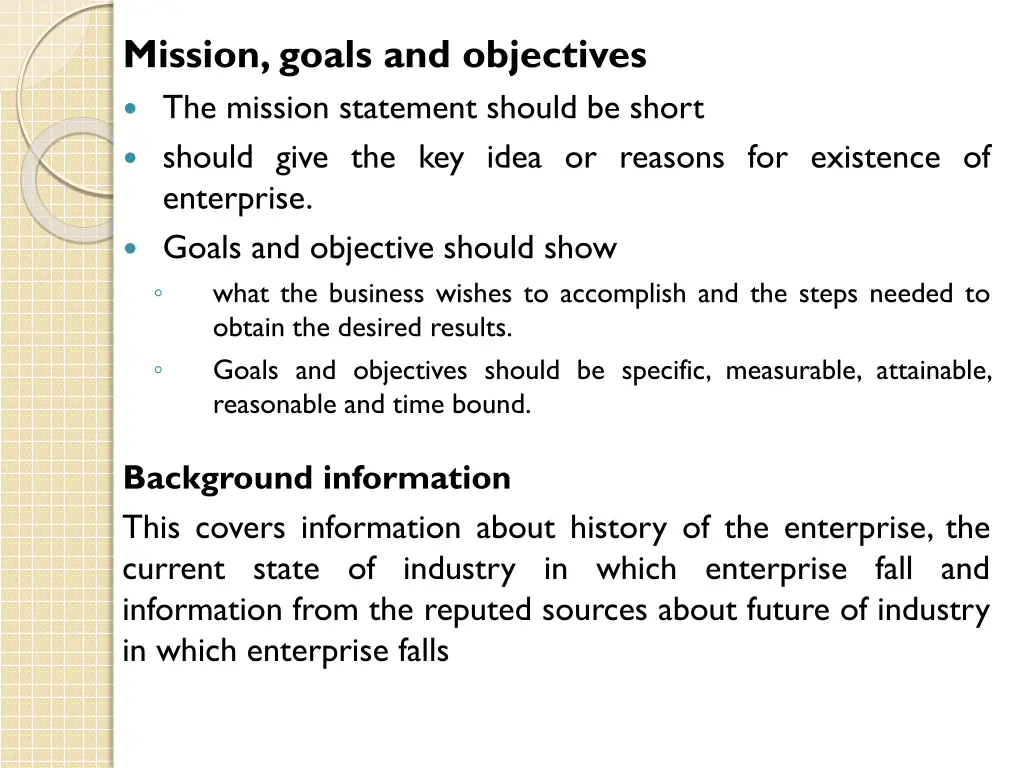 mission goals and objectives the mission